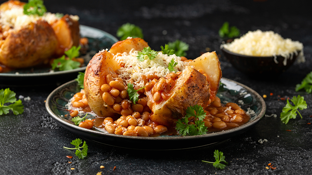 Jacket potato with toppings beans and cheese