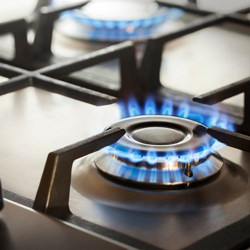 Gas hob with flame lit
