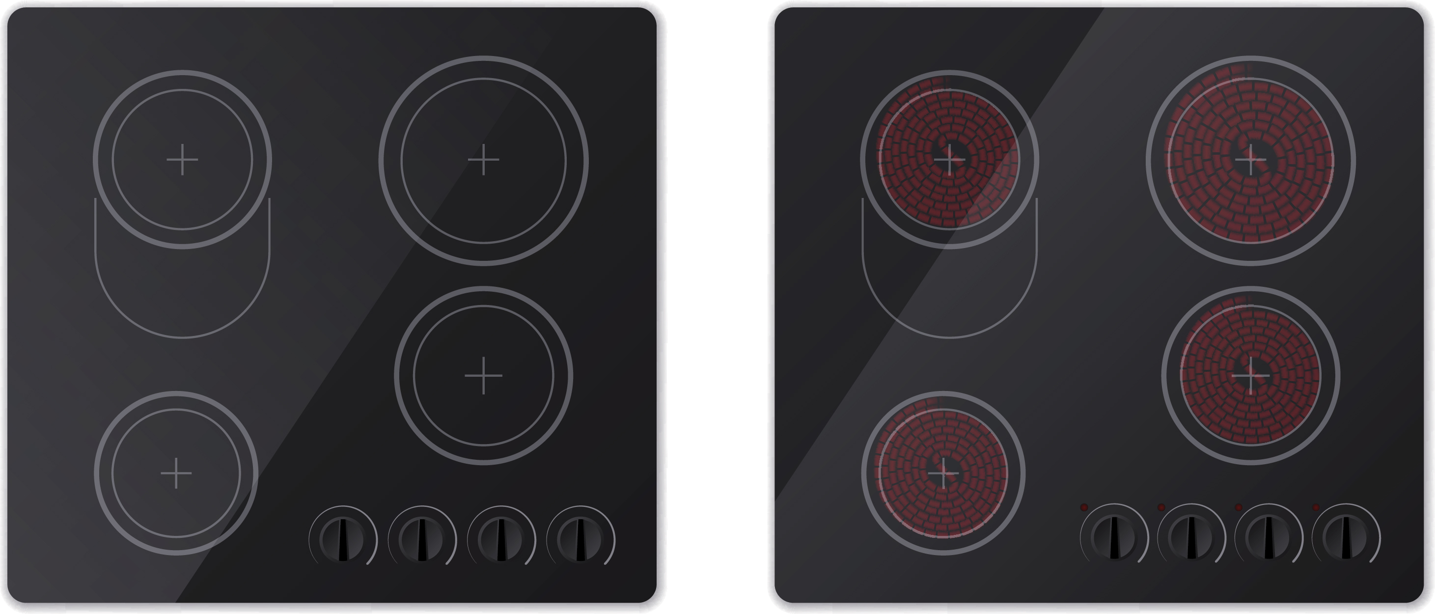 Example of a ceramic hob and an induction hob
