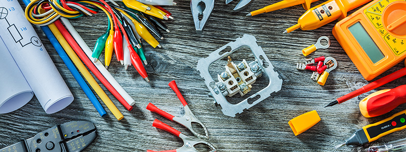 Electricians tools laid out on table