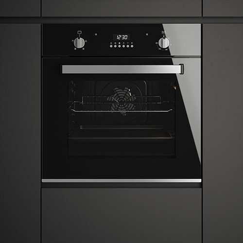black built-in oven installed in a wall unit