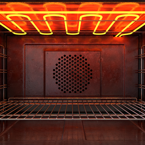 grill element heating inside an oven