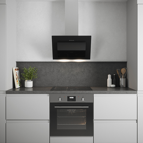 kitchen oven, hob and cooker hood