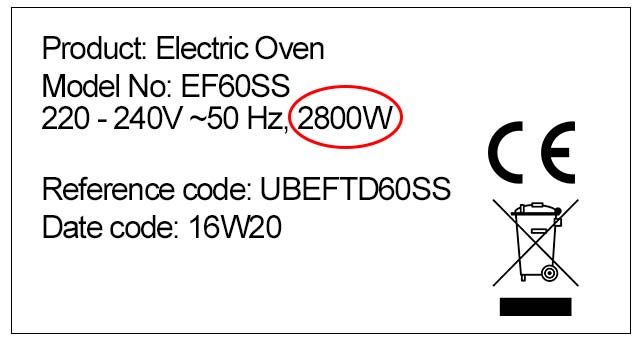 Example of an oven rating plate badge