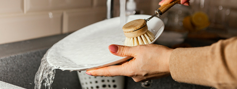 Woman washing plate by hand
