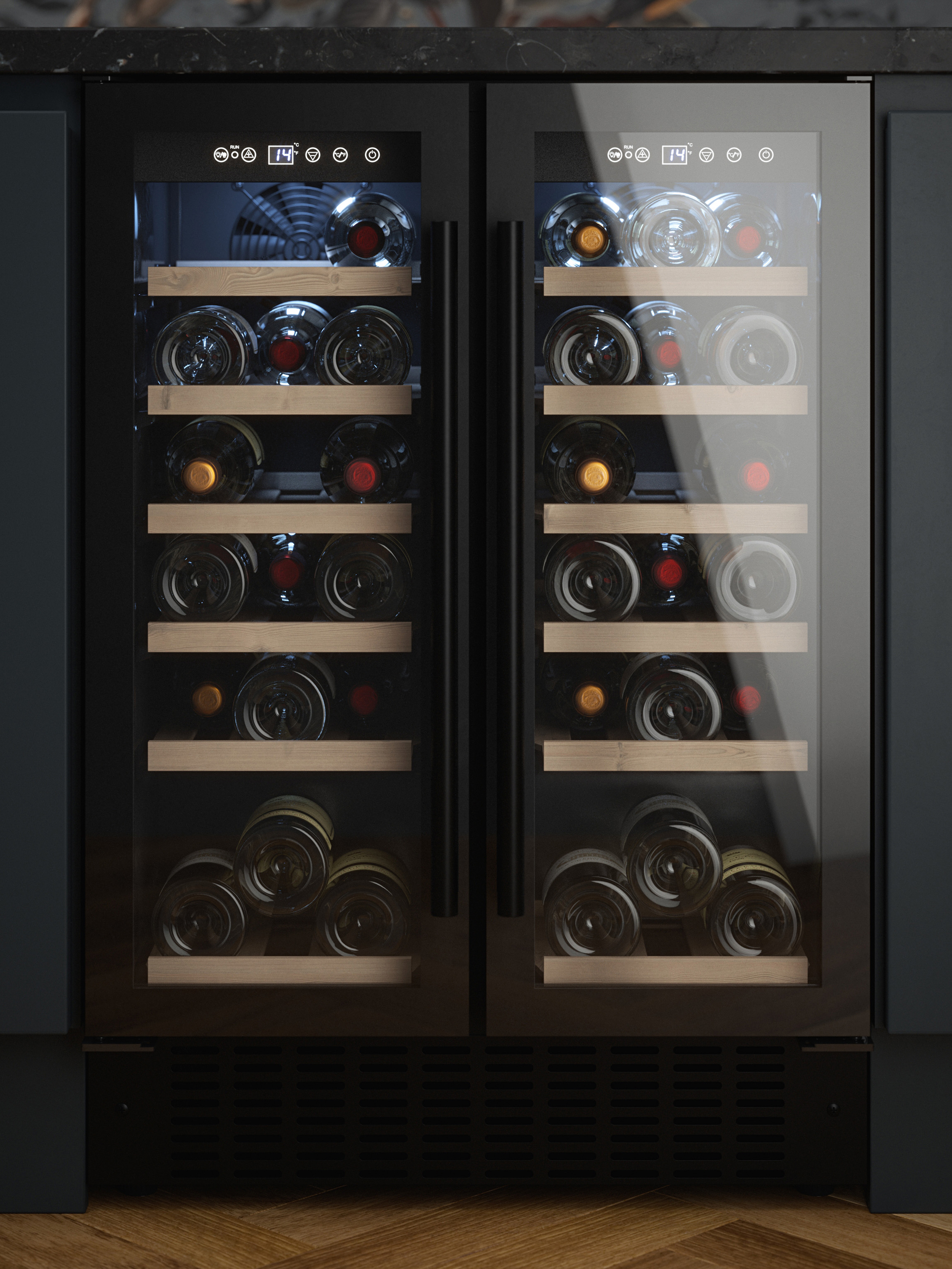 Black double door wine cooler